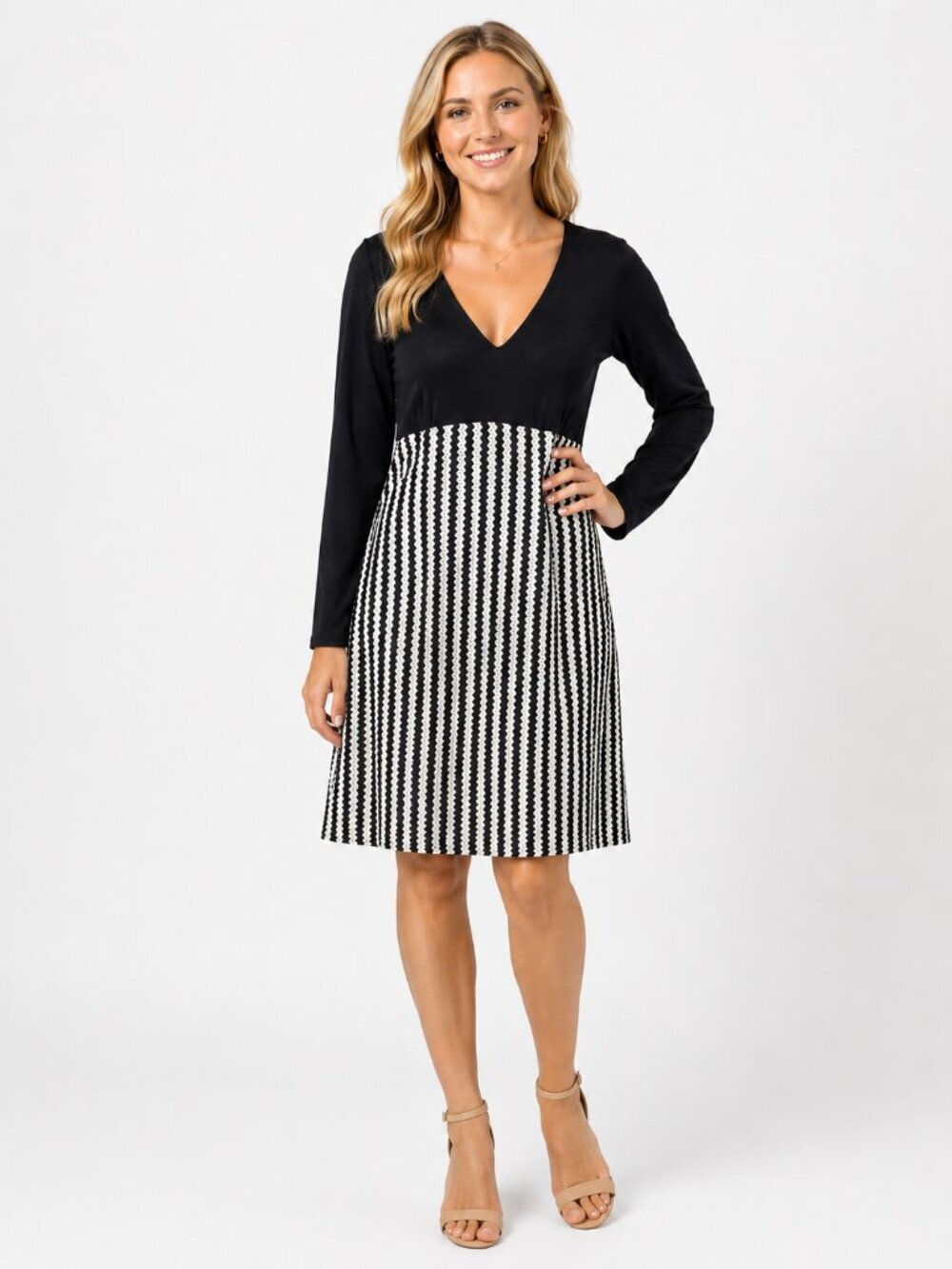 Reborn Black on Top Empire Dress, Blk & White Squiggly Lines on Bottom, XL NWT